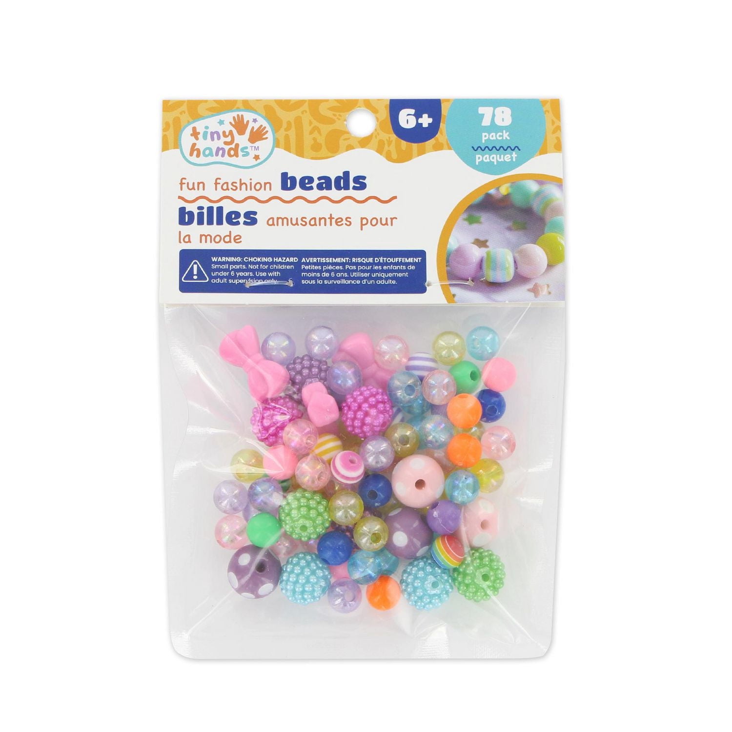 TINY HANDS Perles mode amusantes,78 formes et couleurs assorties, bijoux et bricolage pour enfants, âges 6+ BEAD CANDY MIX78PC