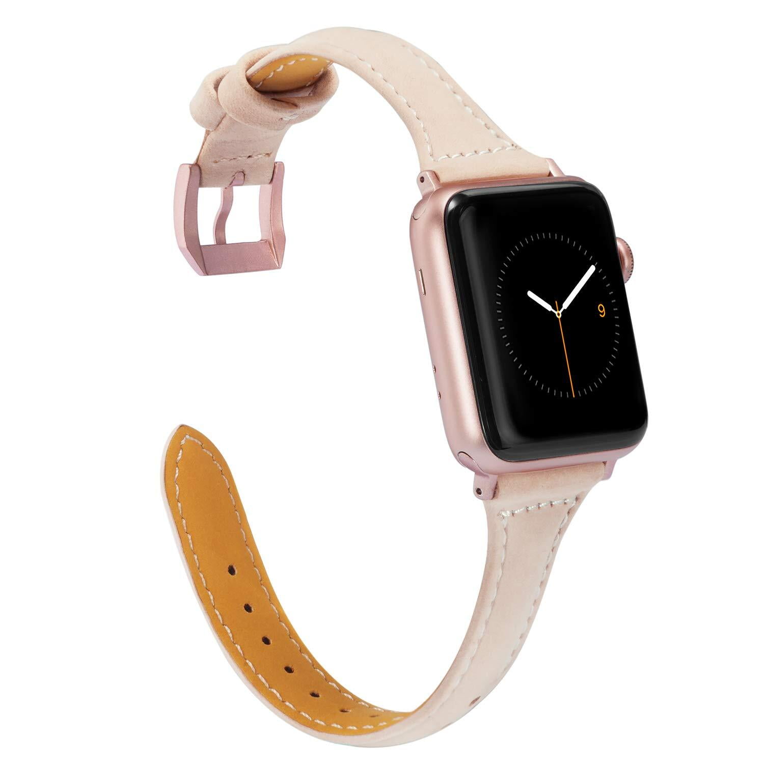 Slim Genuine Leather Apple Watch Band Rose Gold Iwatch Strap 