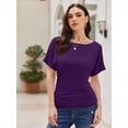 thumbnail image 2 of Women's Solid Short Sleeve Boat Neck Dolman Top with Side Shirring Trendy Casual Loose Fit T-Shirt, 2 of 7