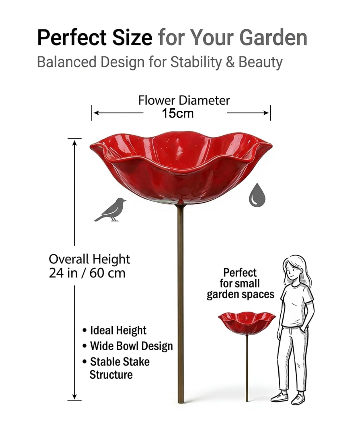Handmade Metal Flower Garden Stakes Bird Bath Bee Watering Station for Garden Outside Pollinators Birdbaths Bowl for Decorative Outdoors Yard Art Hummingbird Fountain Butterfly Water Feeder Gift