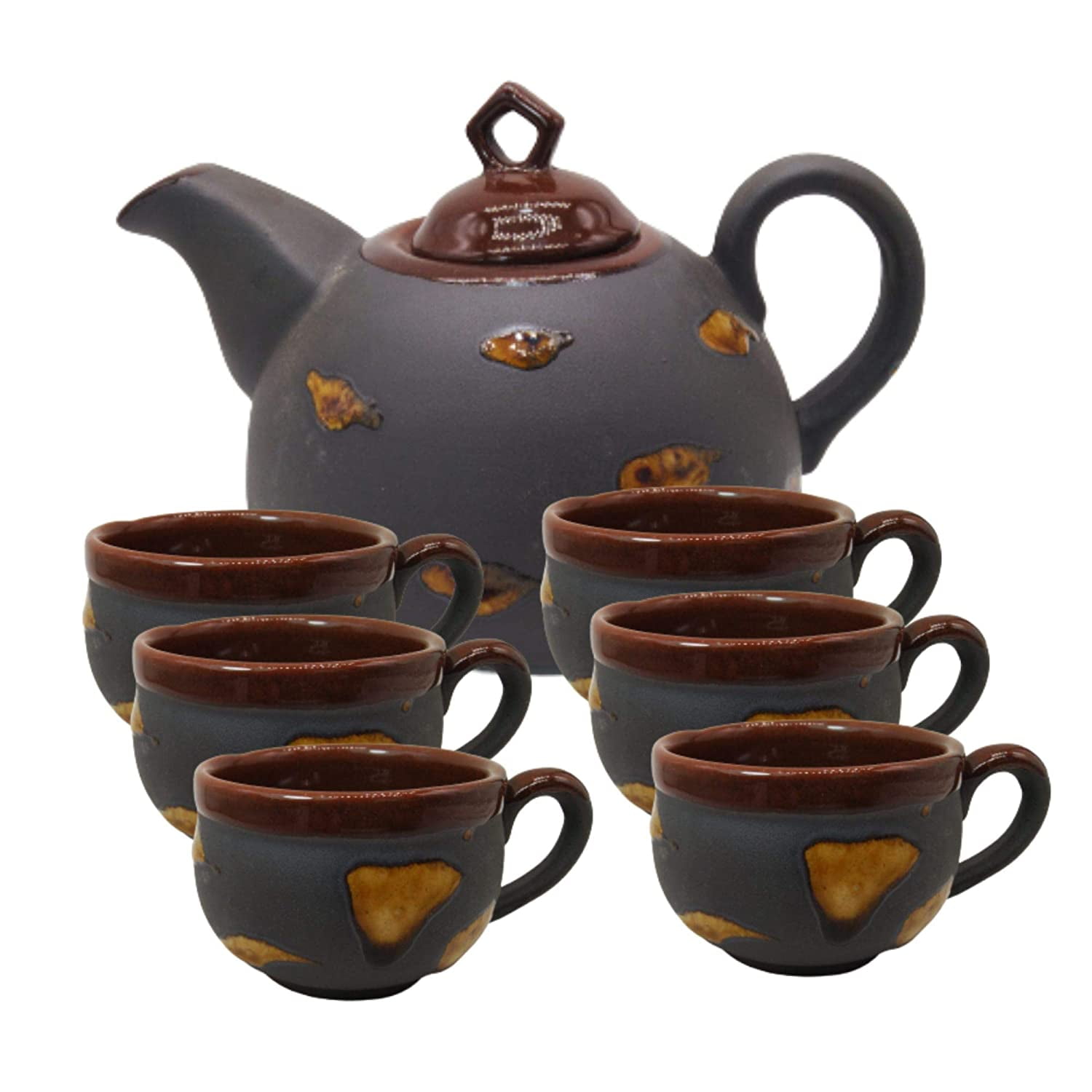 India Meets India Black Ceramic Tea Pot Kettle 20 Oz Set of 6 Ceramic