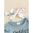 thumbnail image 6 of Bslissey Baby Girls 3Pcs Summer Outfits Short Sleeve Letter Print Romper + Flower Belted Shorts + Headband 3M 6M 12M 18M Newborn Infant Cute Short Pants Sets, 6 of 9