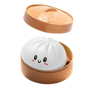 Cute Squishy Dumpling Large with Steamer, Squishy Dumpling Doll with Cute Expressions, Silicone Bun Sensory Fidget Dolls, Hand Pinching Decompression Dolls