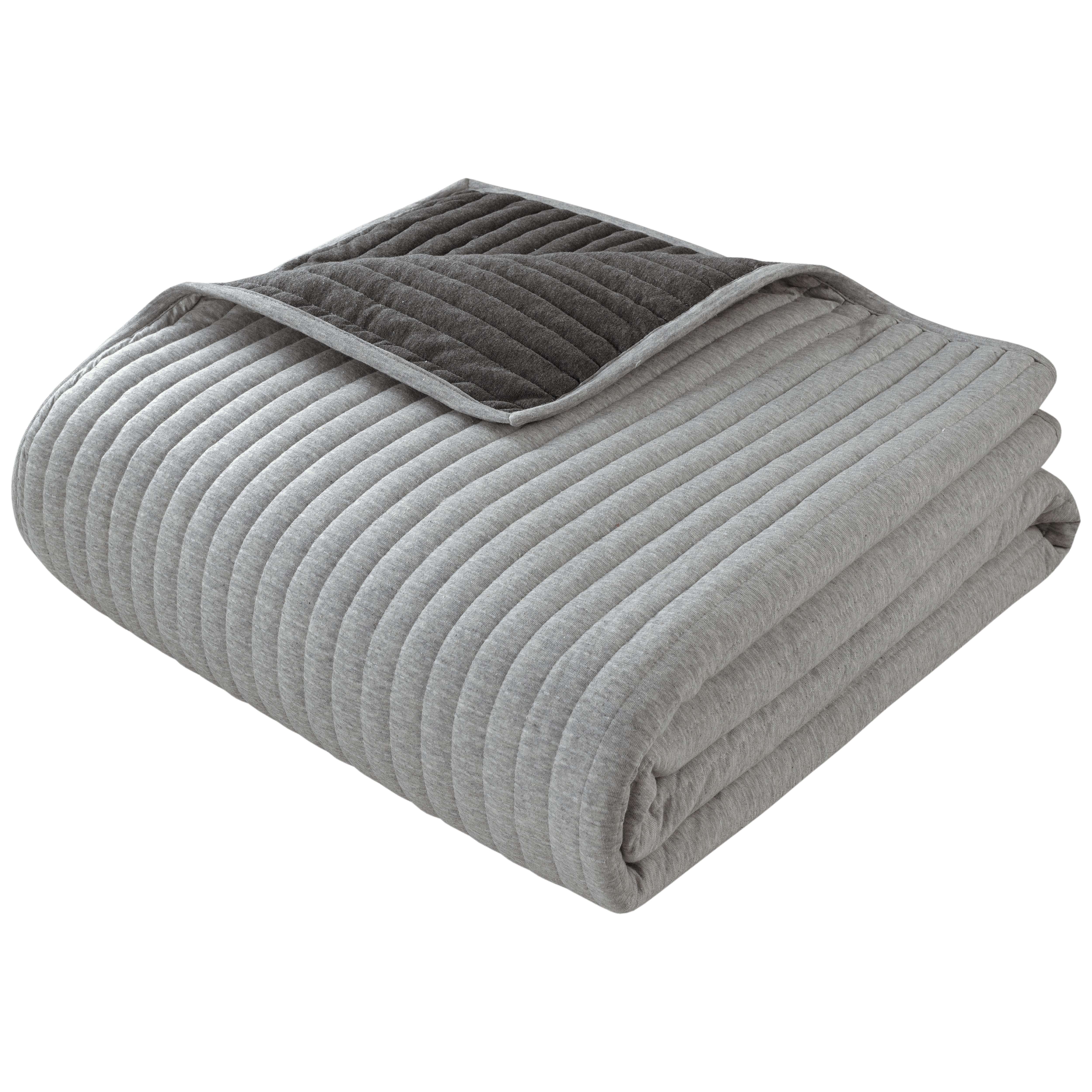 Mainstays Cotton-Rich T-Shirt Soft Jersey Quilt, King, Reversible,Gray