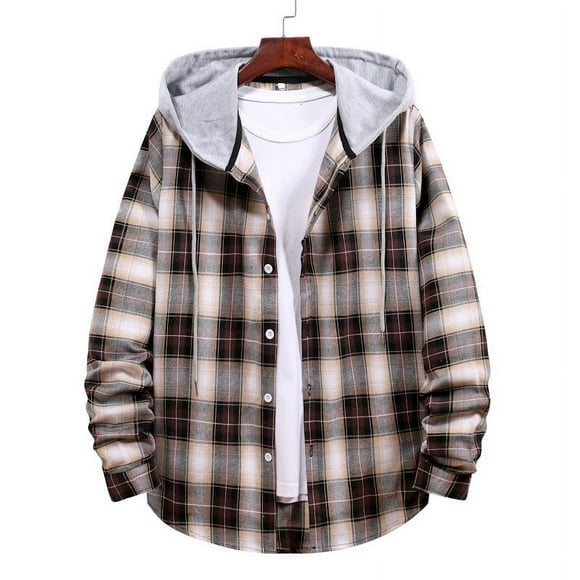 Meichang Men's Flannel Shirts Plus Size Plaid Hoodies Streetwear Button Down Shirt Jacket Modern Fit Long Sleeve Coat Jacket