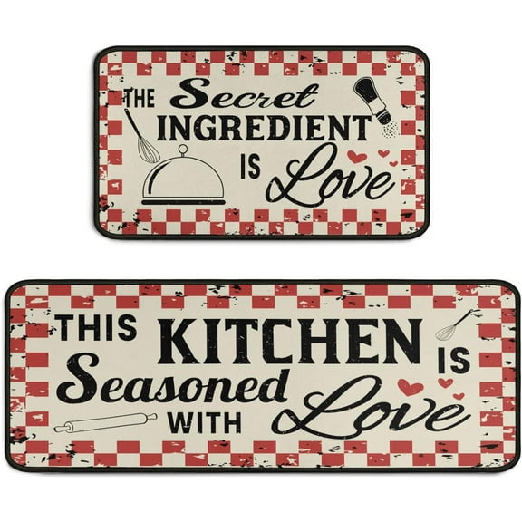 Red Kitchen Rugs Mat Set of 2 Funny Kitchen Love Quotes Kitchen Runner Rug Kitchen Floor Mats Non Slip Red Kitchen Decor and Accessories