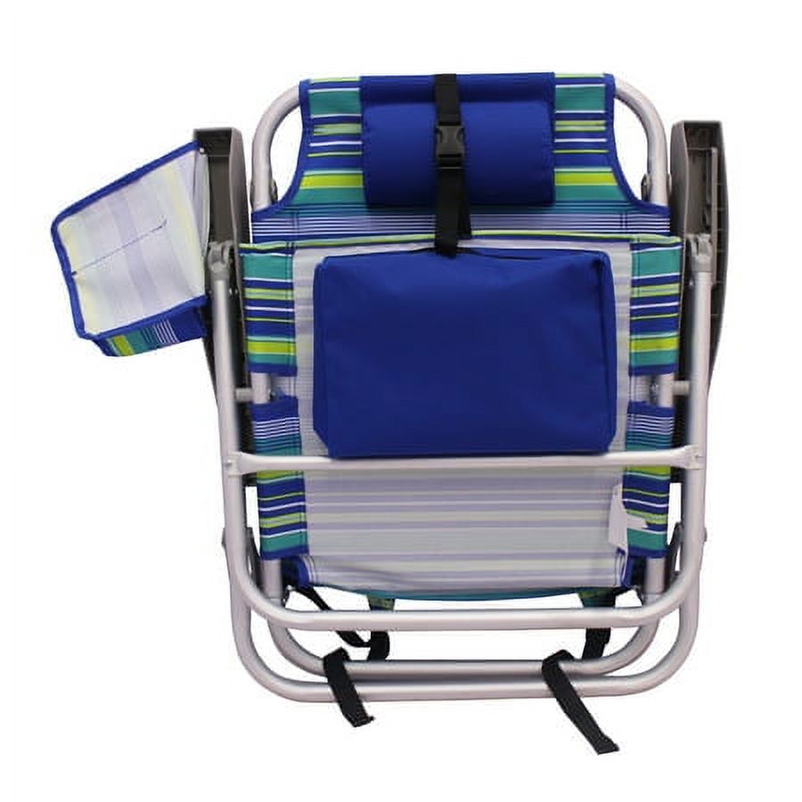 2-Pack Mainstays Reclining Beach & Event Lay-Flat Backpack Chair Blue & Green Stripe - image 5 of 12