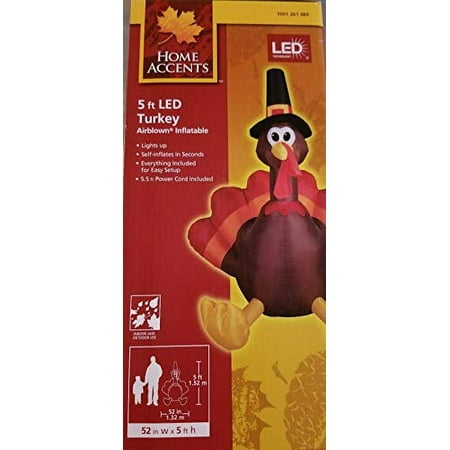 Home Accents Holiday 5ft Prelit LED Turkey Yard Inflatable Thanksgiving Decor