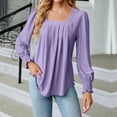 thumbnail image 2 of Clearance Long Puff Sleeve Square Tops Square Neck Pleated Front Tunic Shirts Solid Color Casual Loose Trendy Blouses(Medium,Purple), 2 of 4