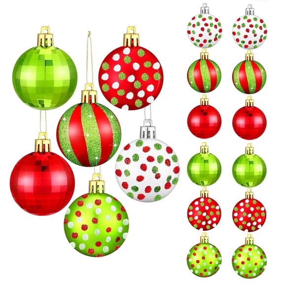 24pcs Green and Red Christmas Ornaments - 2.5 Inch Hanging Ball Ornaments for Xmas Tree | Festive Decor for Fireplace & Windows | Holiday Gift Idea