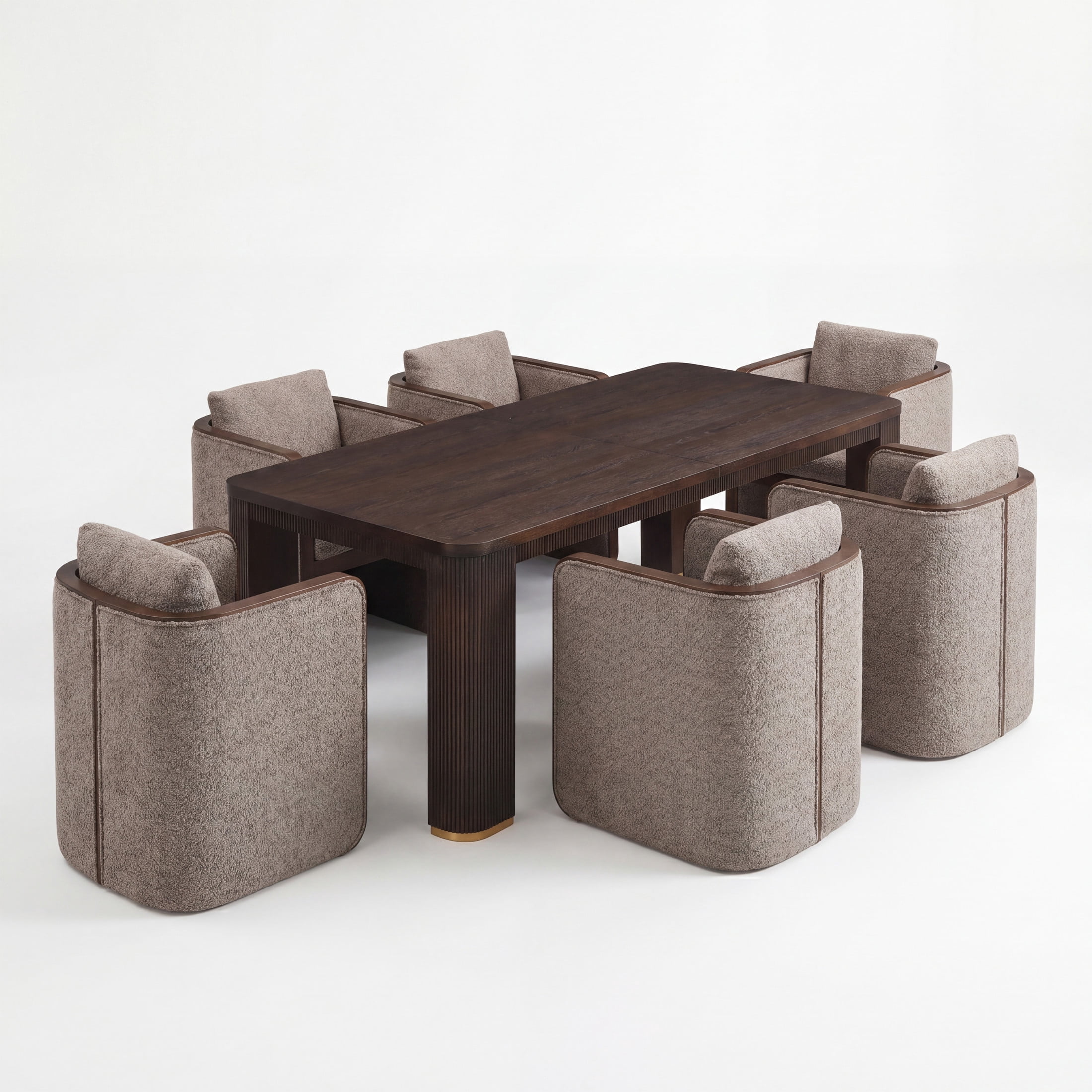 Christopher Knight Home 7-Piece Modern Dining Set, 90" Table with 6 Upholstered Armchairs, Espresso+Walnut+Taupe
