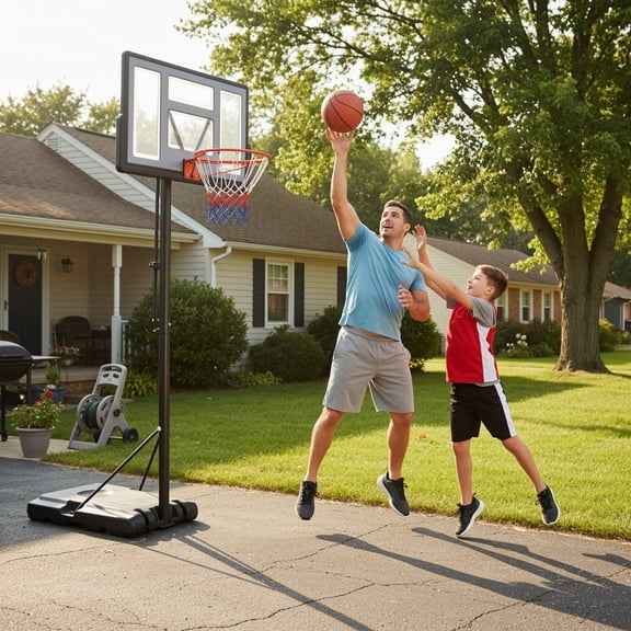 TLSUNNY 4.4-10ft Adjustable Height Portable Basketball Hoop Outdoor, Basketball Goal System w/44in Shatterproof Backboard, 2 Wheels for Kids/Teens/Adults