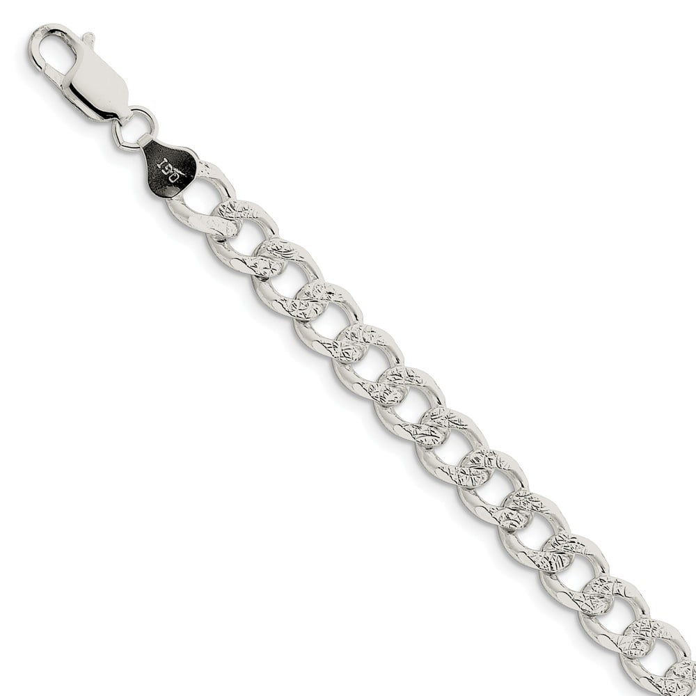 Solid 925 Sterling Silver 8mm Pave Curb Cuban Chain Bracelet - with Secure  Lobster Lock Clasp 8
