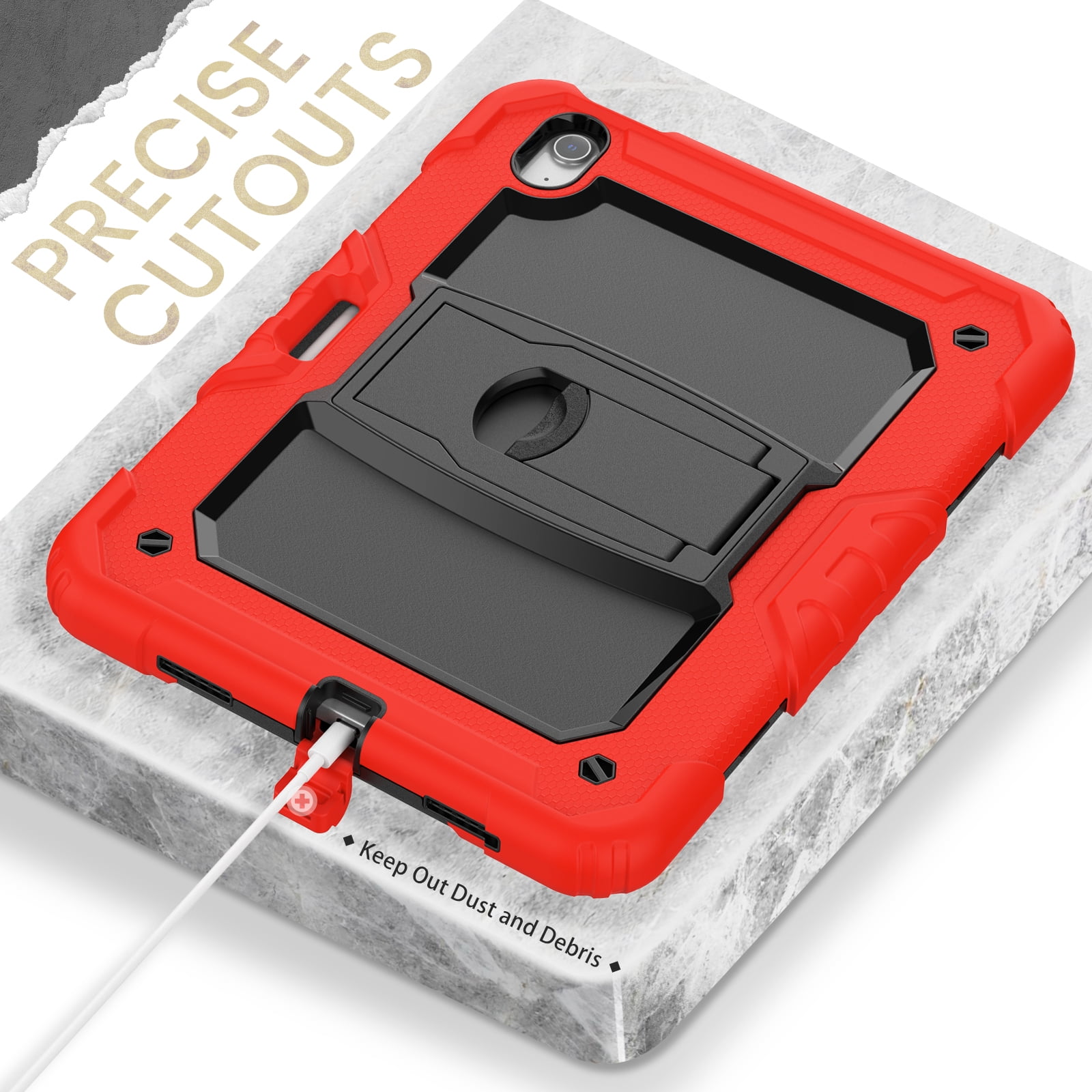 Rugged Case For Apple iPad Air 11 (2024) – 3-Layer Protection Shockproof Stand Cover with Screen Protector, Adjustable Stand, Shoulder Strap, & Pencil Holder -- Red