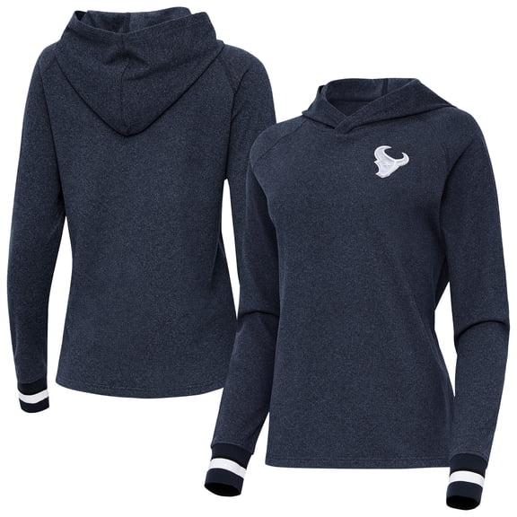 Women's Antigua Heather Navy Houston Texans Trek Raglan Pullover Hoodie