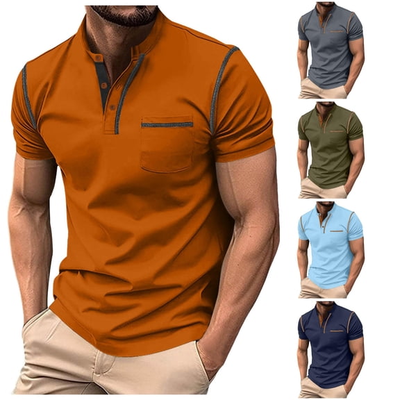 Zylarhe Men's Polo Shirts, Men's Short Sleeve Shirt Summer Casual Solid Holiday Tops Orange XL