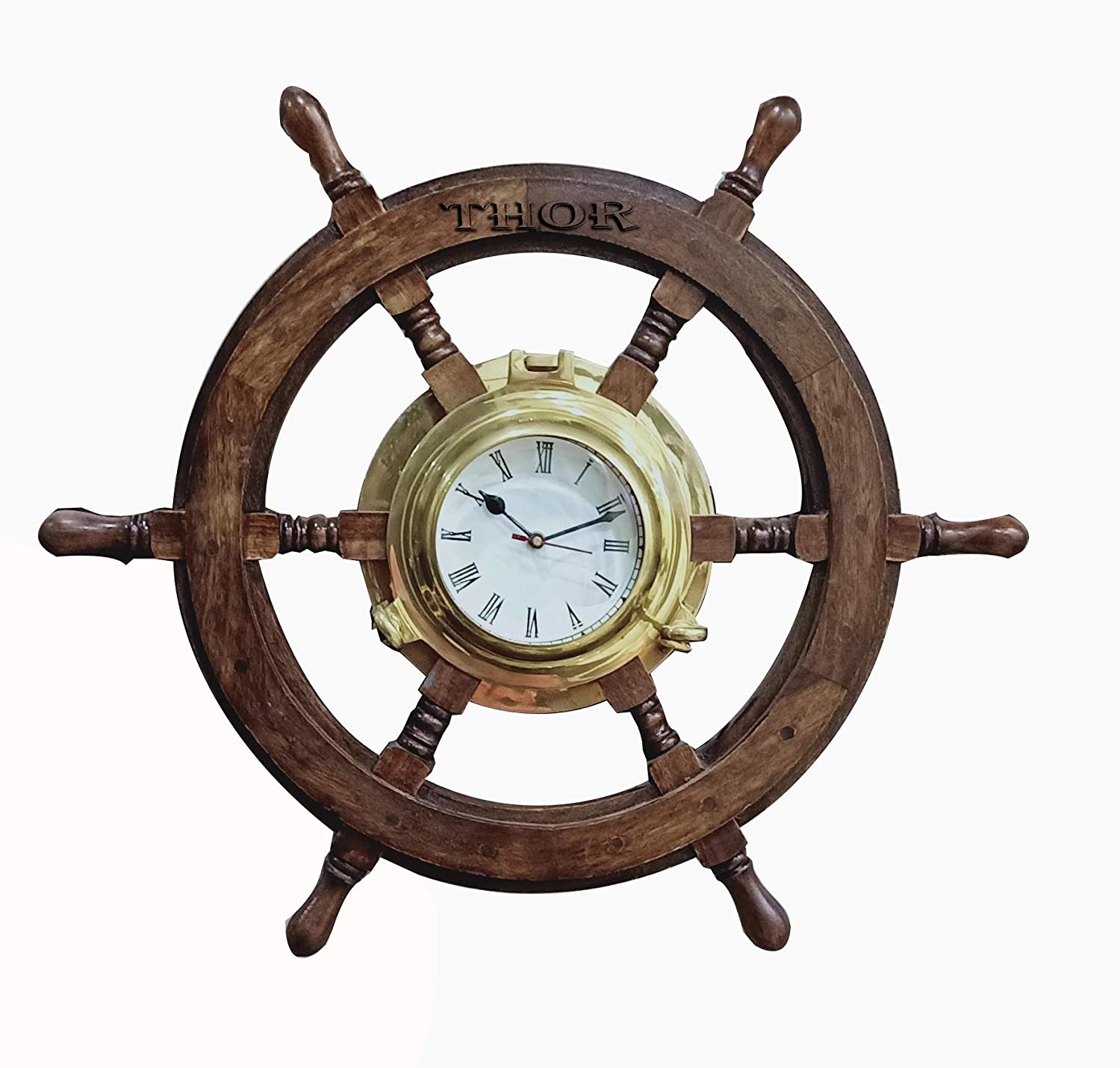Vintage Design Wooden Ship Wheel Wall Clock Home & Office Decor