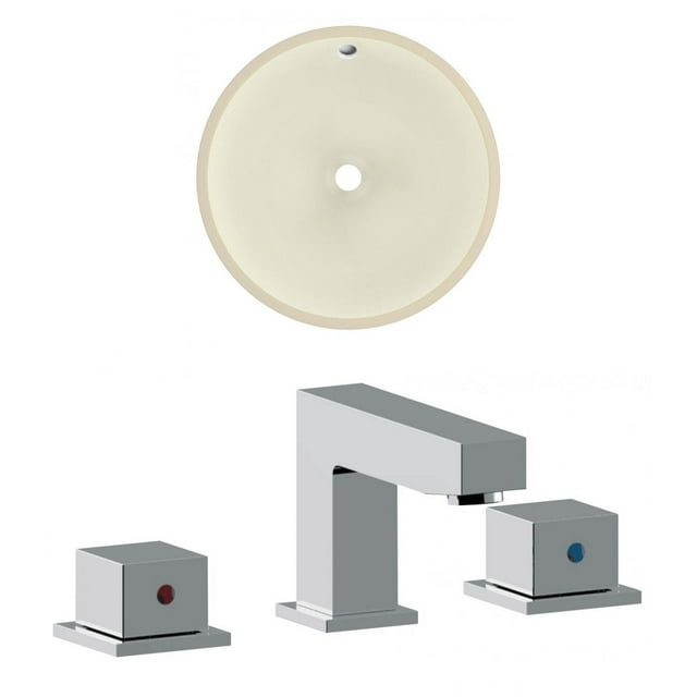 16-in. W Round Bathroom Undermount Sink Set In Biscuit - Chrome Hardware AI-22869