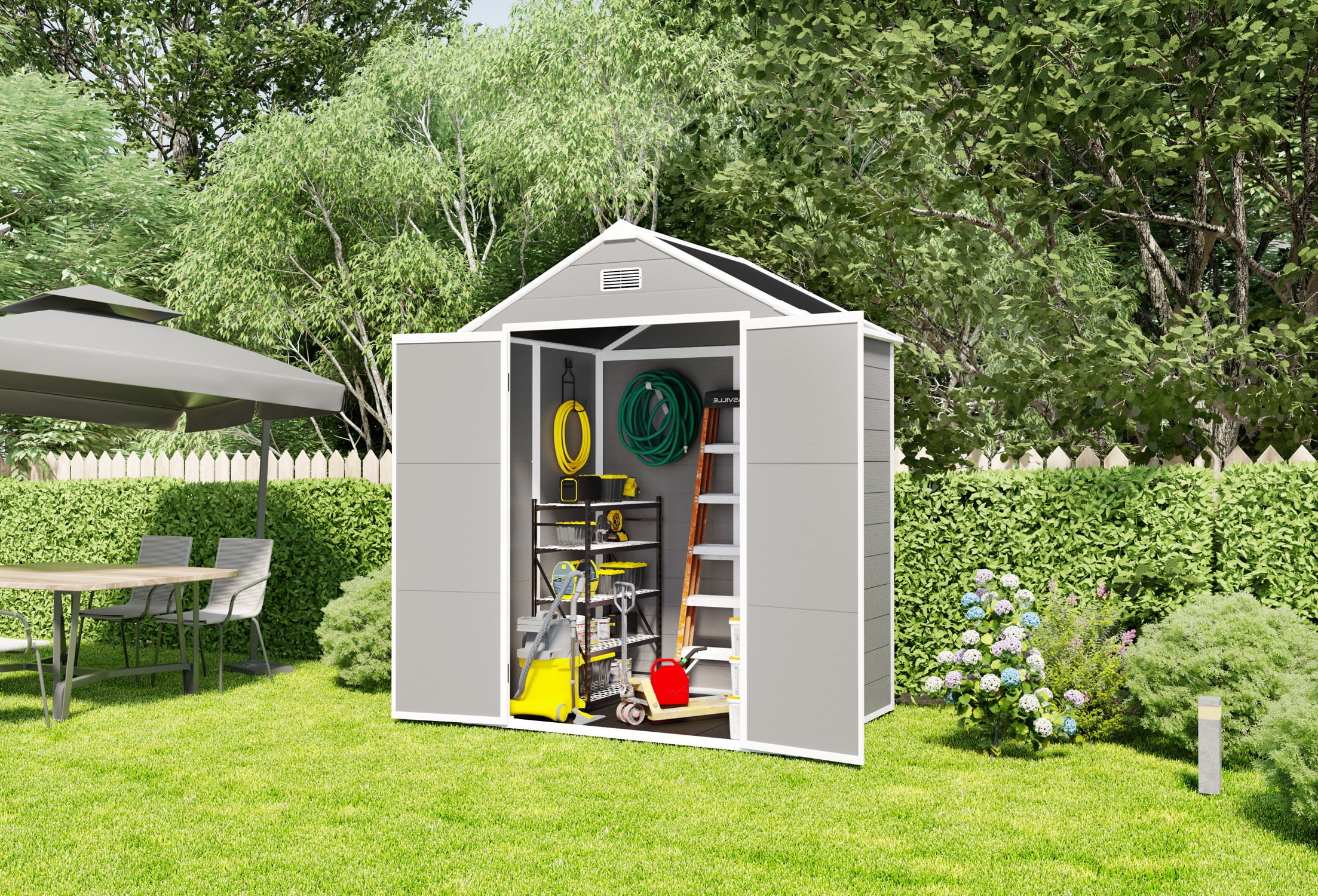 Villeston 6x6 FT Storage Shed, Waterproof Resin Outdoor with Floor