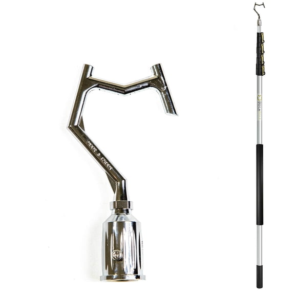 DOCAZOO Boat Hook & 6-24 Foot Extendable Telescoping Pole (30 ft Reach) - Durable & Lightweight Push Pole for Docking, Hanging Christmas Lights, Tree Debris Removal & More