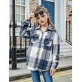thumbnail image 3 of Oudiya Girls Flannel Plaid Jackets Long Sleeve Button Down Shirts Blouses Tops with Pockets, 6-15Y, 3 of 8