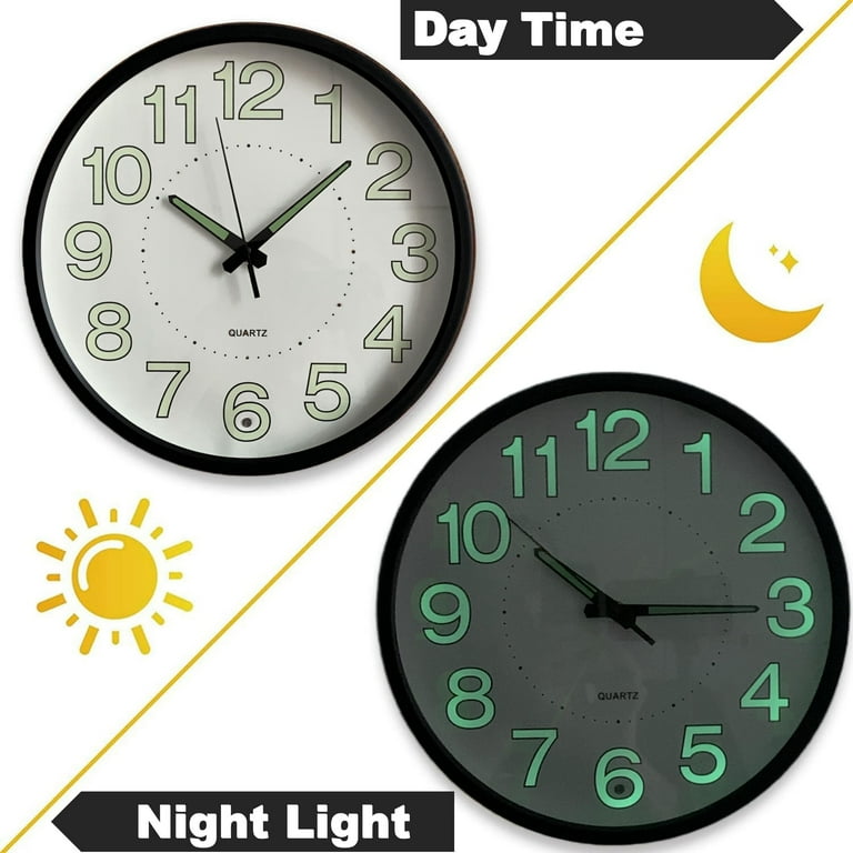 Battery Operated BERGUF 12 Inch Glow in Dark Wall Clock