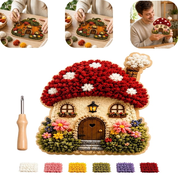 Whimsical Village 3D Fabric Poke Art Kit Poke Art Kit for Adults No Sew Beginner DIY Craft Screen Free Relaxing Handmade Desktop Decoration & Family Bonding Activity Gift,D