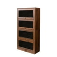 thumbnail image 4 of Resenkos Tall Slant-Back Bookcase, Bookcase Contemporary Closed Back Glass Doors Office Storage Cabinet Floor-to-Ceiling Low Cabinet Bookcase Against Wall Dustproof Bookshelf, Brown, 4 of 12