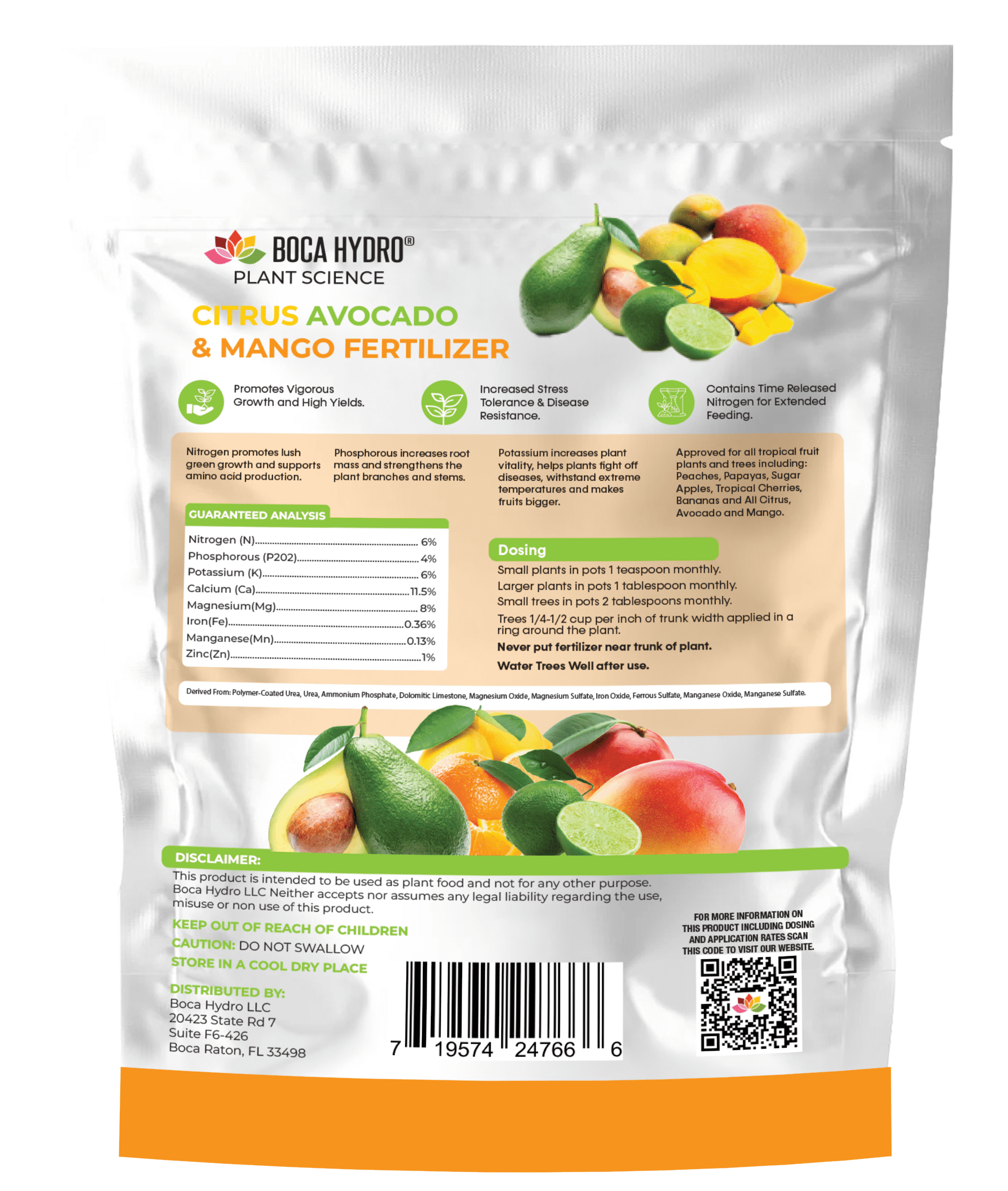 Boca Hydro Citrus, Avocado & Mango Granular Fertilizer 6-4-6 + 11.5% Calcium | Premium Tropical Fruit Tree Food for Citrus, Mango, Avocado, Banana, Papaya, Guava | Slow Release 6 Week Formula