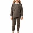 thumbnail image 2 of TIREOW Girls and Boys Thermal Underwear 2 Piece Set Vertical Stripe Crewneck Long Sleeve Top and Matching Pants Loungewear Sleepwear Set, 2 of 4