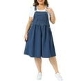 thumbnail image 2 of Agnes Orinda Women's Plus Size Denim Overalls Dress Sleeveless Adjustable Straps Waist Buttons Romper Casual Jumper Jean Midi Dresses 2026 with Pockets 2X Blue, 2 of 6