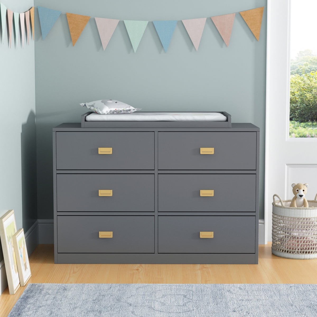 Timechee 6 Drawer Double Dresser, Nursery Dresser Chest with Changing