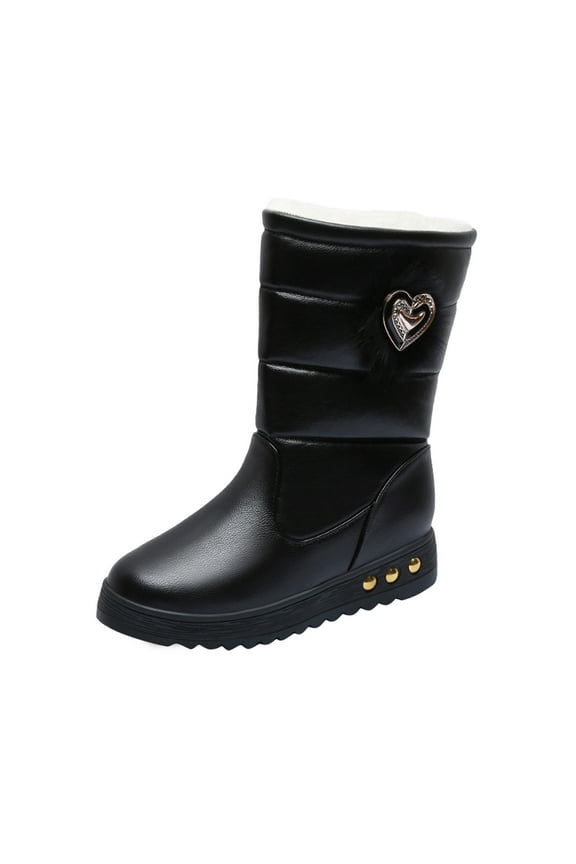 Women's Middle Mid Calf Boots-Girls black Boots Winter Non Slip Shoes for Women Warm Christmas Fashion Womens Boots platform boots Short Winter Boots Black,7.5