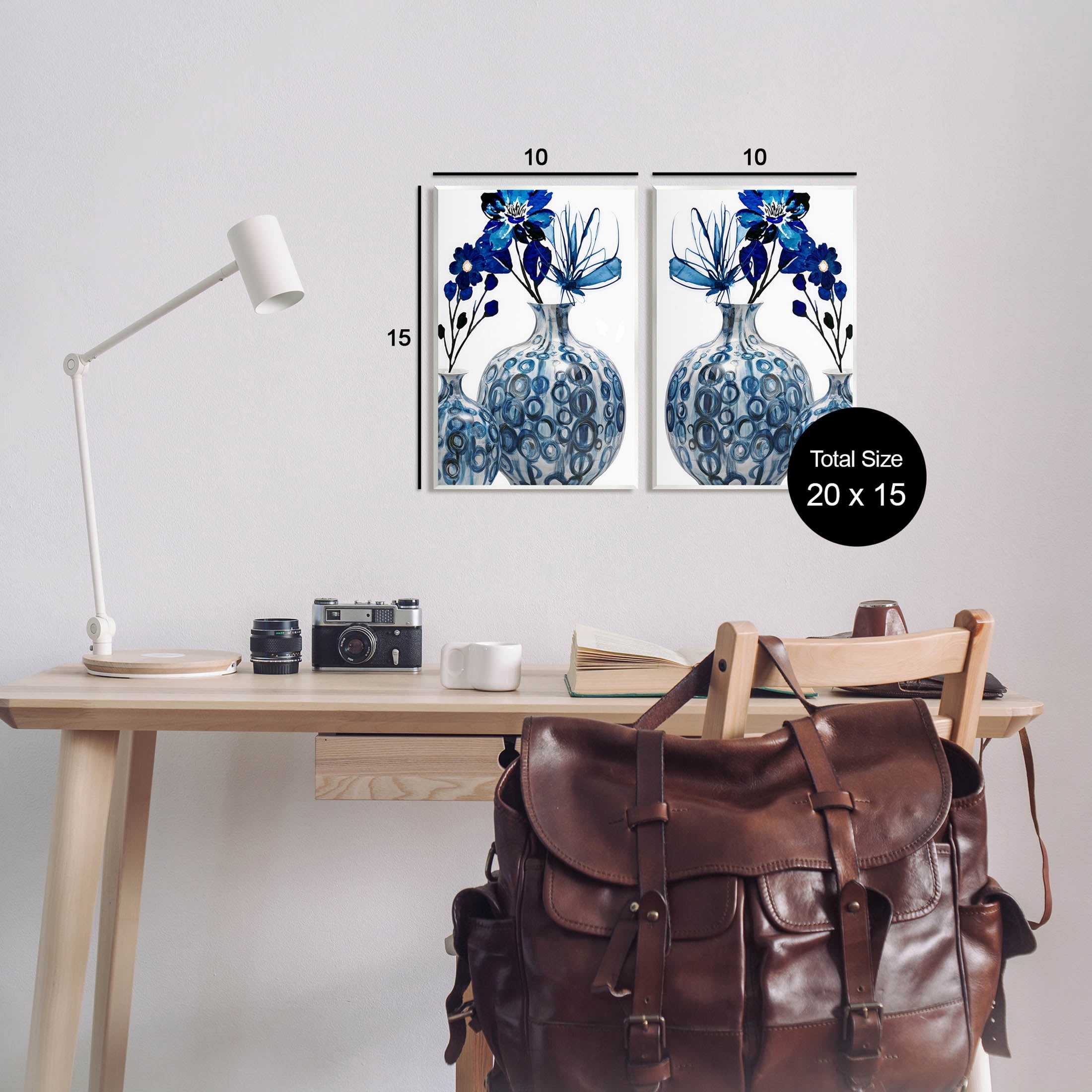 Bold Blue Ikebana Patterned Vase Botanical & Floral Graphic Art Unframed Art Print Wall Art, Set of 2