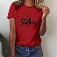thumbnail image 1 of Pntutb Hauts d'Été de Mode pour Femmes T-Shirt Décontracté à Imprimé Lettres Sourire pour Femmes Col Rond à Manches Courtes Haut T-Shirt à Manches Courtes Col Rond/chemise Rollback, 1 of 5