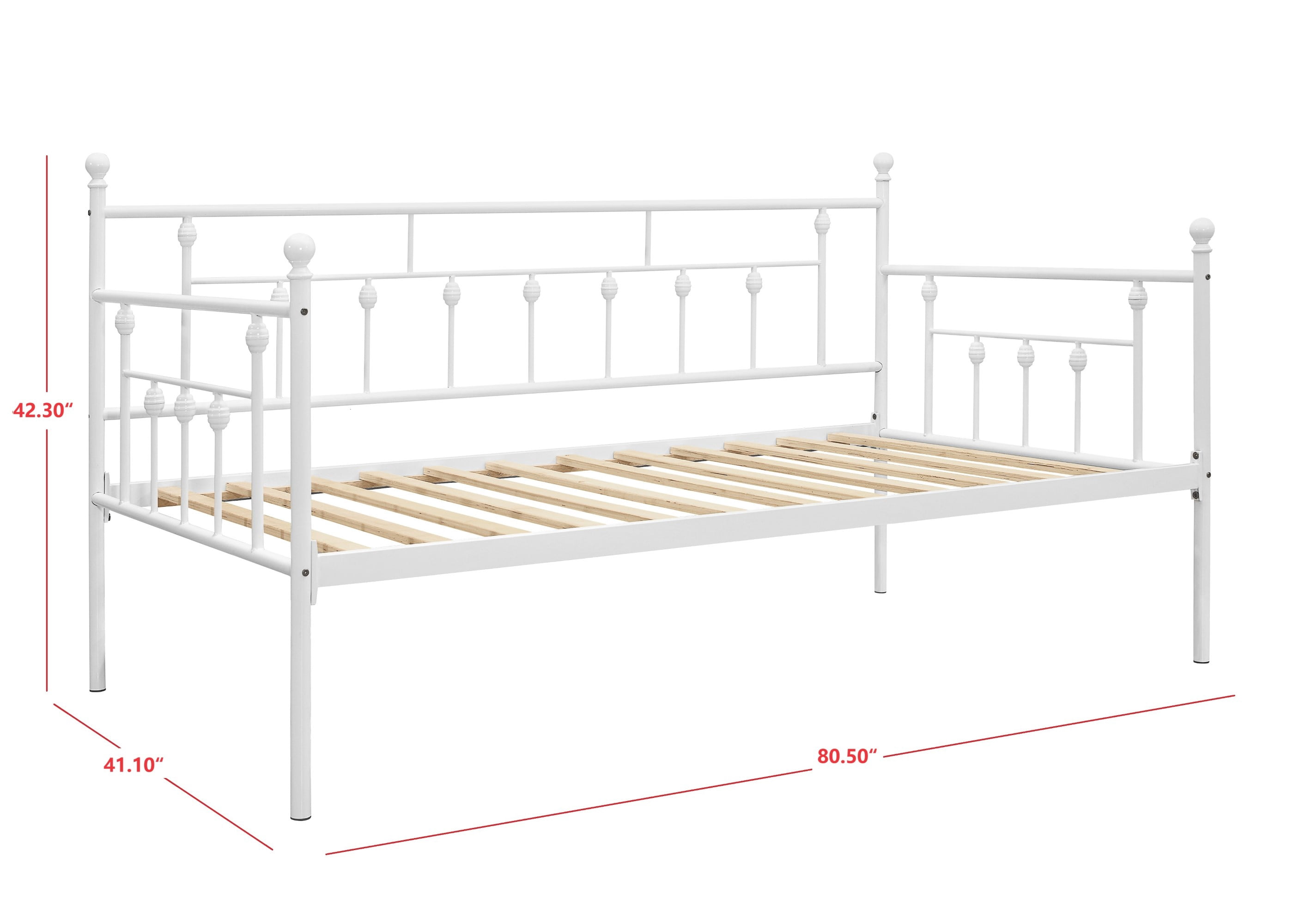 Home Design Aine Twin Metal Daybed with Victorian-Style Frame, Rounded Finials, Durable Slats, Stylish and Functional for Bedroom or Guest Room, White