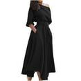 thumbnail image 2 of Honeeladyy Women's Fashion Casual Loose Bandage Half Sleeve Solid V-Neck Ankle-Leng Dress Women's exquisite dresses, 2 of 6