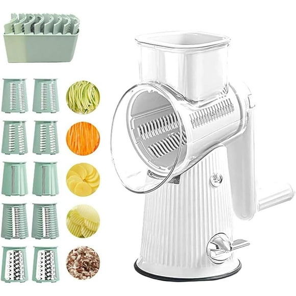 Roarrave 5 in 1 Food Chopper, Ultimate Kitchen Ally 5 in 1 Food Chopper, Hand Crank Rotary Cheese Grater Vegetable Slicer, Easy to Clean Kitchen Gadgets with Storage Box (White)
