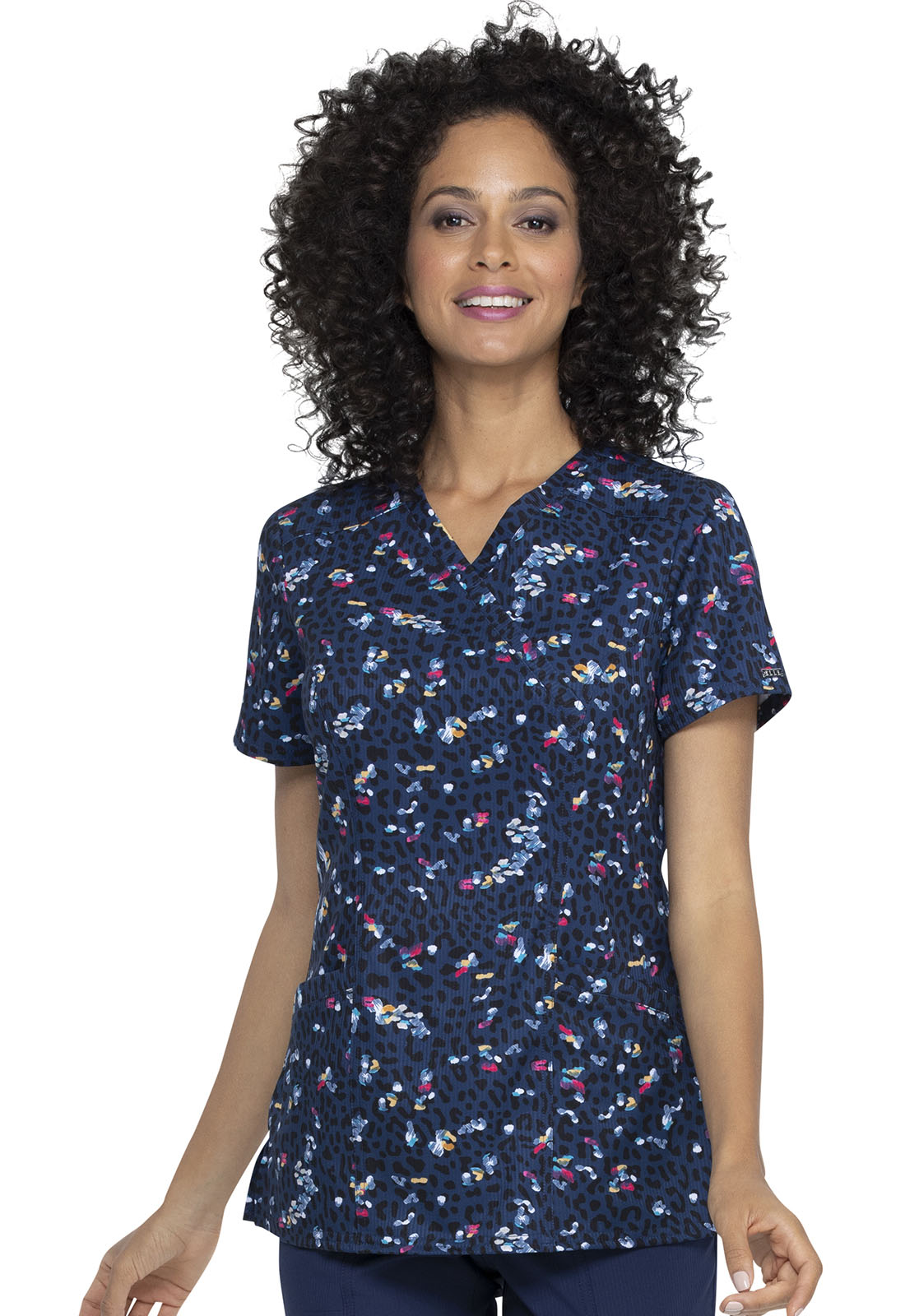 Elle Elle Prints Women Scrubs Top, Mock Wrap, EL602, XS, Feline Fancy