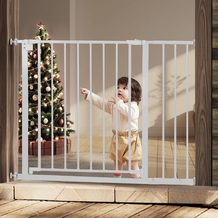 Baby Safety Gate Baby Gates for Top Stairs Doorway 29.5 - 40.5 Wide Pressure Mount White