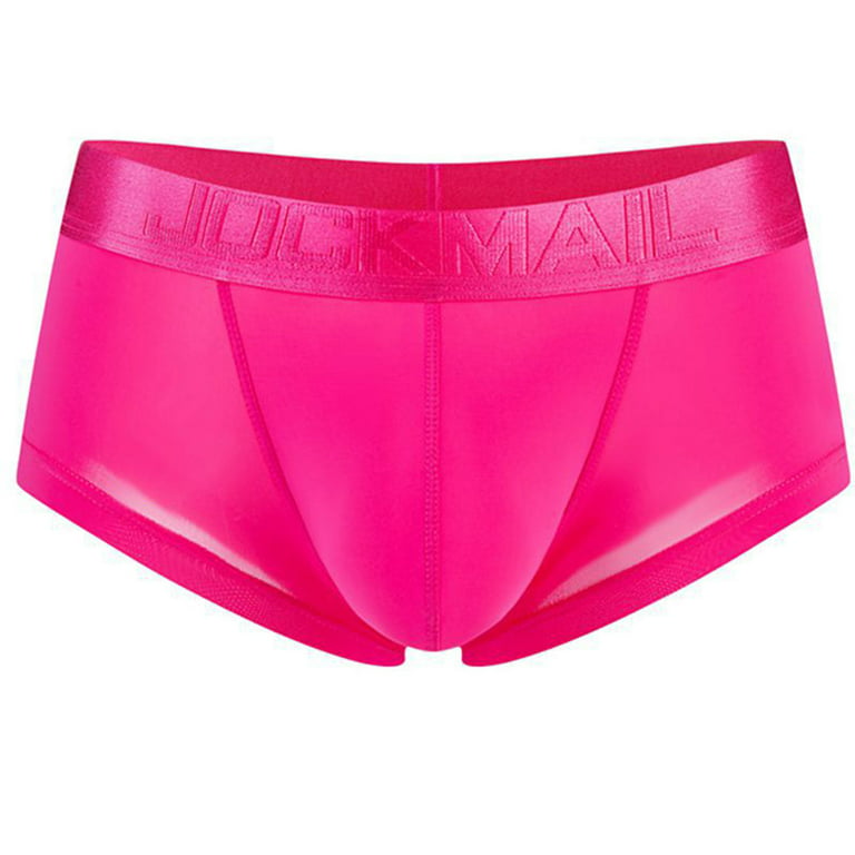 Sksloeg Men's Boxer Briefs Stretch Cotton Moisture-Wicking Trunks  Underpants Men's Short Leg Underwear,Hot Pink L