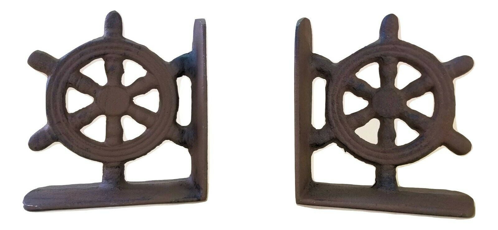 Heavy Cast Iron Ships Wheel Bookends Nautical