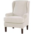 thumbnail image 1 of 2 Piece Stretch Wingback Chair Cover Jacquard Wing Chairs Slipcover with Elastic Bottom White One Size, 1 of 8