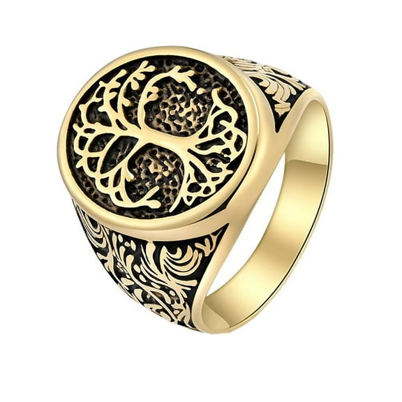PAMTIER Men's Stainless Steel Retro Celtic Tree of Life Ring Punk Style Gold Size 7
