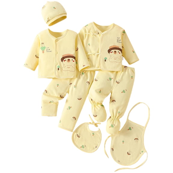 Povozer Baby Boy Outfits 0-3 Months Newborn Boy Clothes Newborn 7pcs Infant Clothing Set Baby Underwear Pants Newborn Baby Clothes For Boys Girls,Size 0-3 Months,Yellow