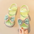 thumbnail image 4 of SGMVNU Girls' Sandals with Big Bowknot, Open Toe Soft Sole Flat Elegant Flower Girl Dress Shoes Beach Summer Casual Sandal, Size 6-7 Years, Green, 4 of 6