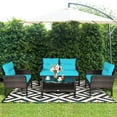 thumbnail image 1 of Costway 4PCS Patio Rattan Furniture Set Loveseat Sofa Coffee Table W/Turquoise Cushion, 1 of 10