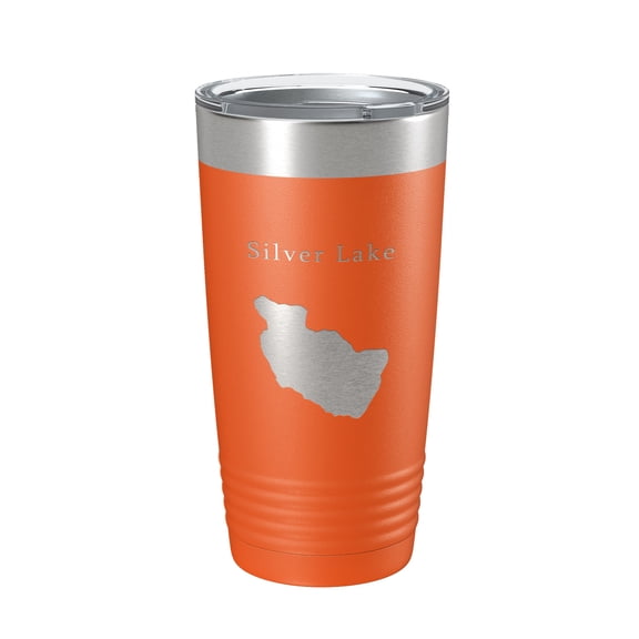 Silver Lake Map Tumbler Travel Mug Insulated Laser Engraved Coffee Cup Maine 20 oz Orange