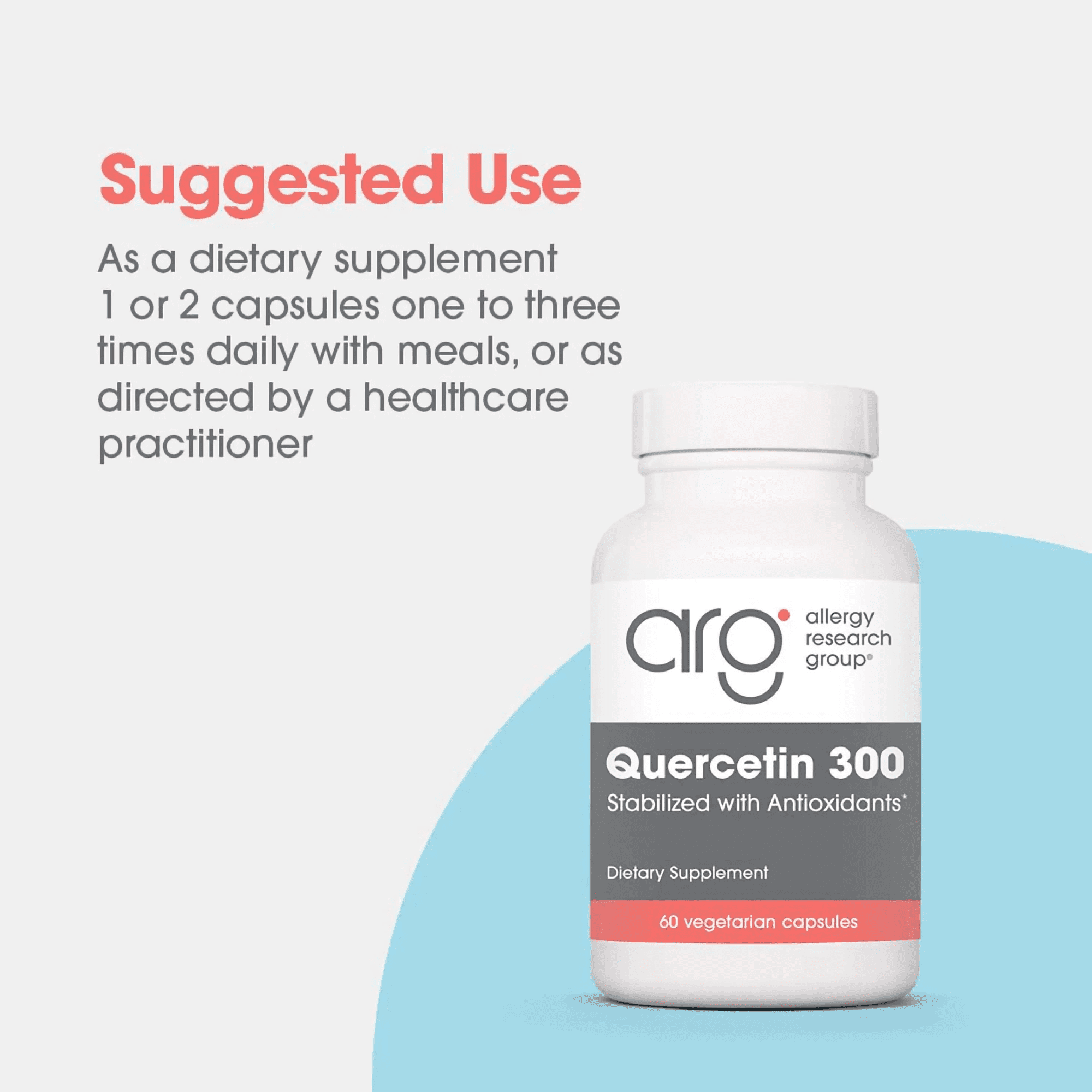 ARG Quercetin 300 - Supports Mast Cell and Histamine Response - Includes Vitamin C - Delivers 300 mg Quercetin Per Capsule - Vegetarian & Hypoallergenic - 30 Servings - 60 Capsules