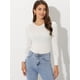 thumbnail image 2 of Camisa de Manga Larga con Cuello Redondo para Mujer Blusa Elegante blanco XL, 2 of 6